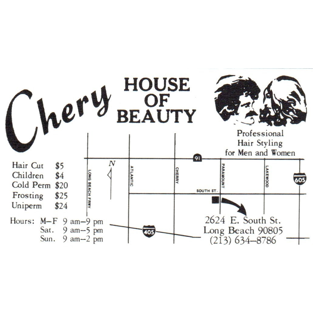Cherry House of Beauty Salon Long Beach CA Vintage Business Card SD8-B11