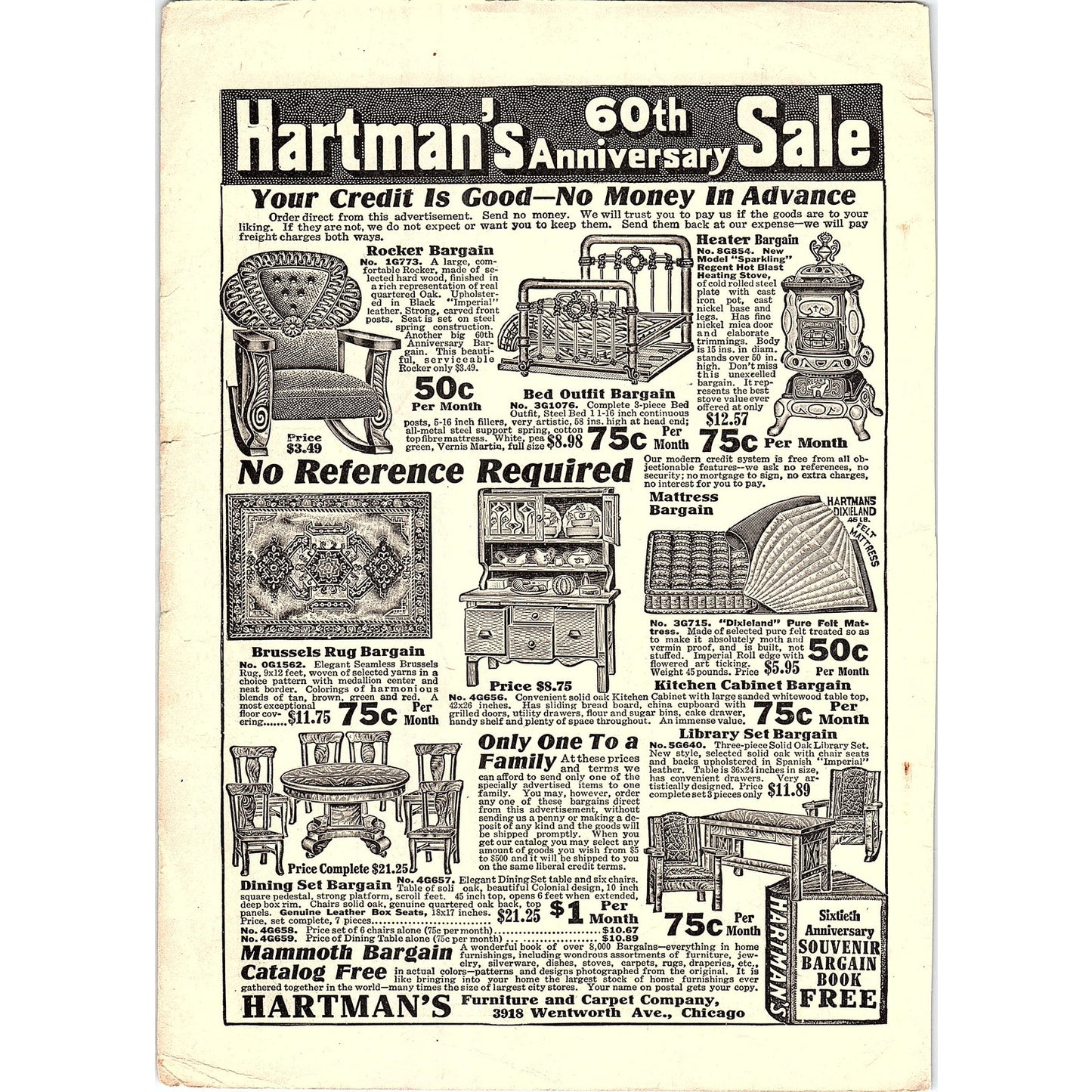 Hartman's 60th Anniversary Sale Furniture Co Chicago 1914 Original Ad AF3-2