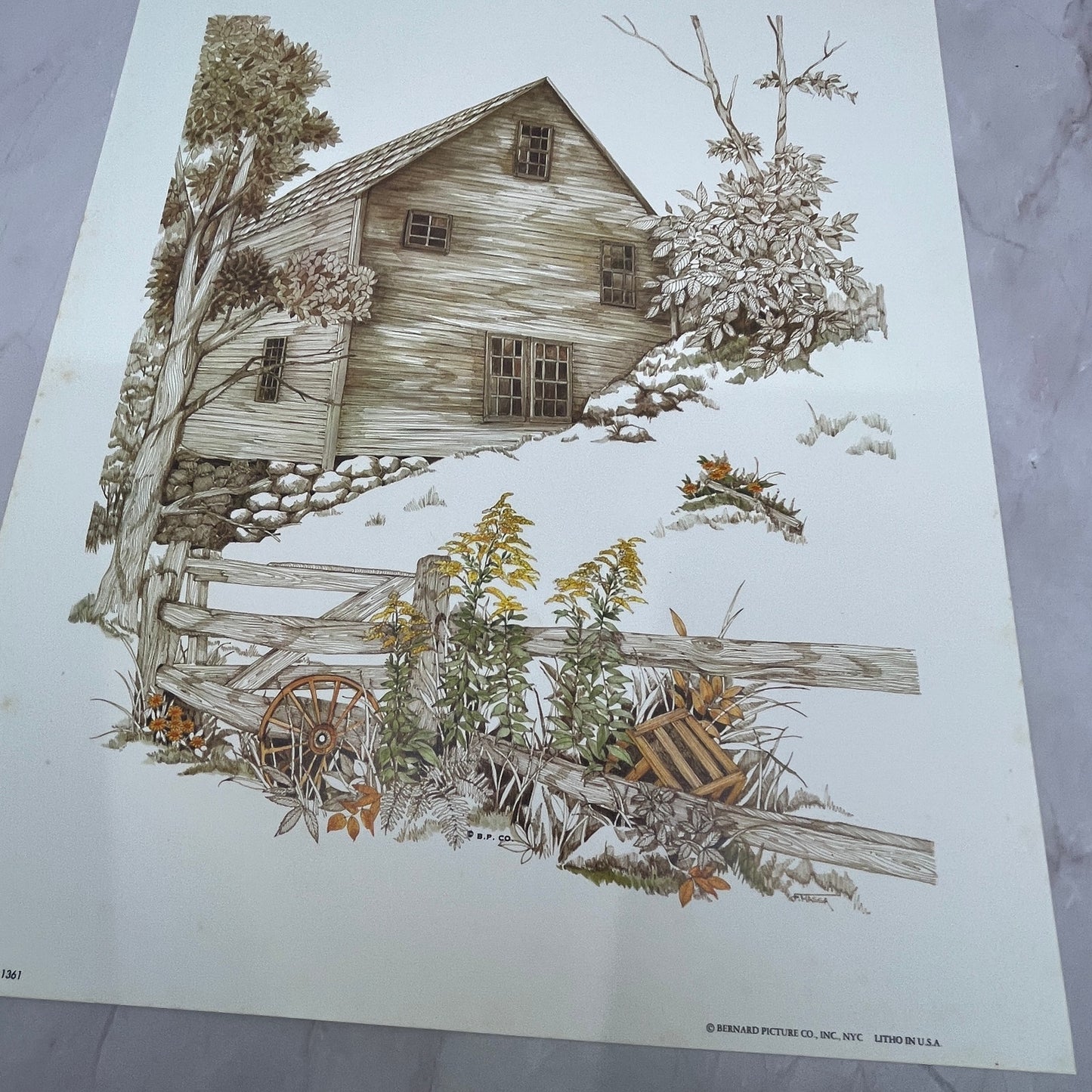 Country Farmhouse Sketch Bernard Picture Co Lithograph 10x13" Art Print V22
