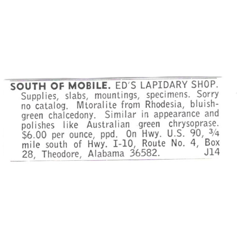 Ed's Lapidary Shop Theodore Alabama 1972 Ad AF8-S14
