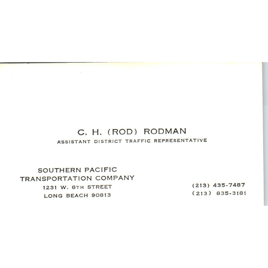 C.H. Rod Rodman Southern Pacific Transportation Long Beach Business Card SD4-B4