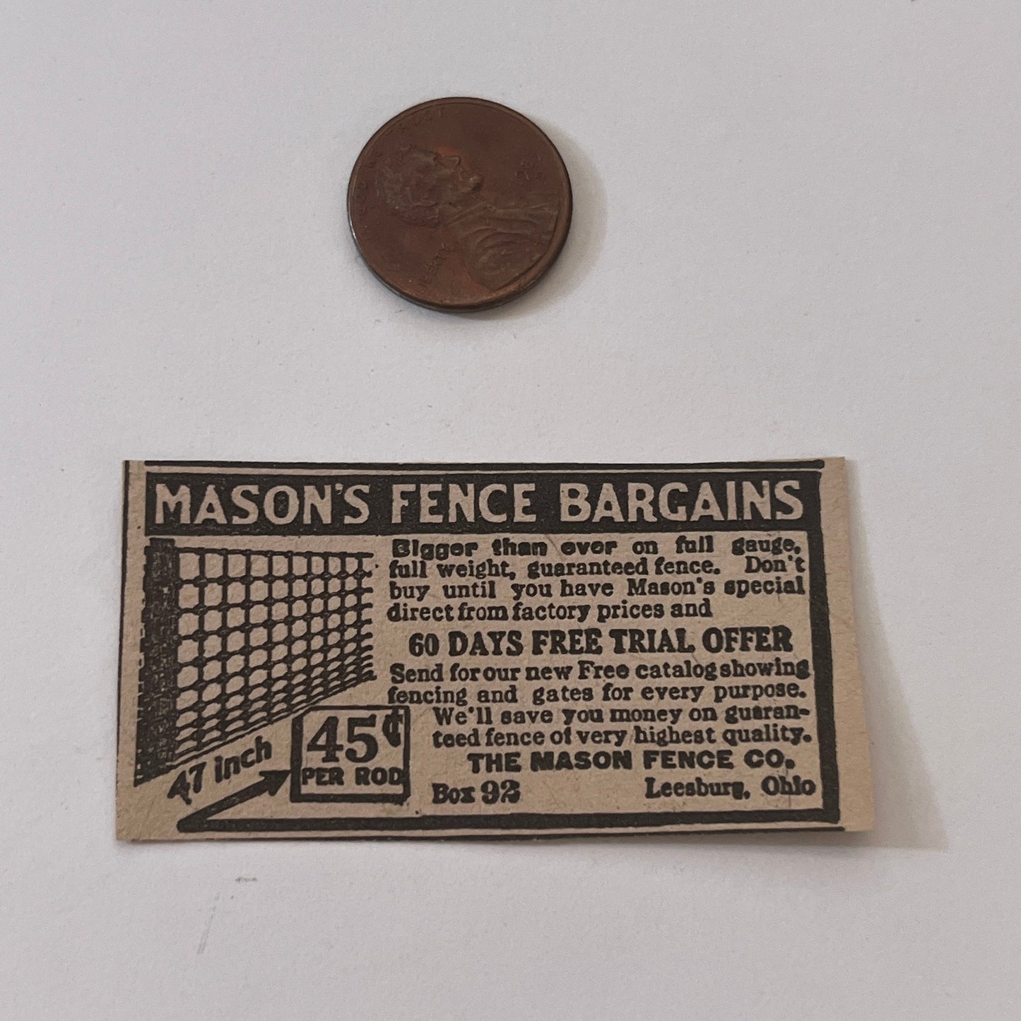 The Mason Fence Co. Fence Bargains Leesburg OH 1931 Newspaper Ad SAG4-S13