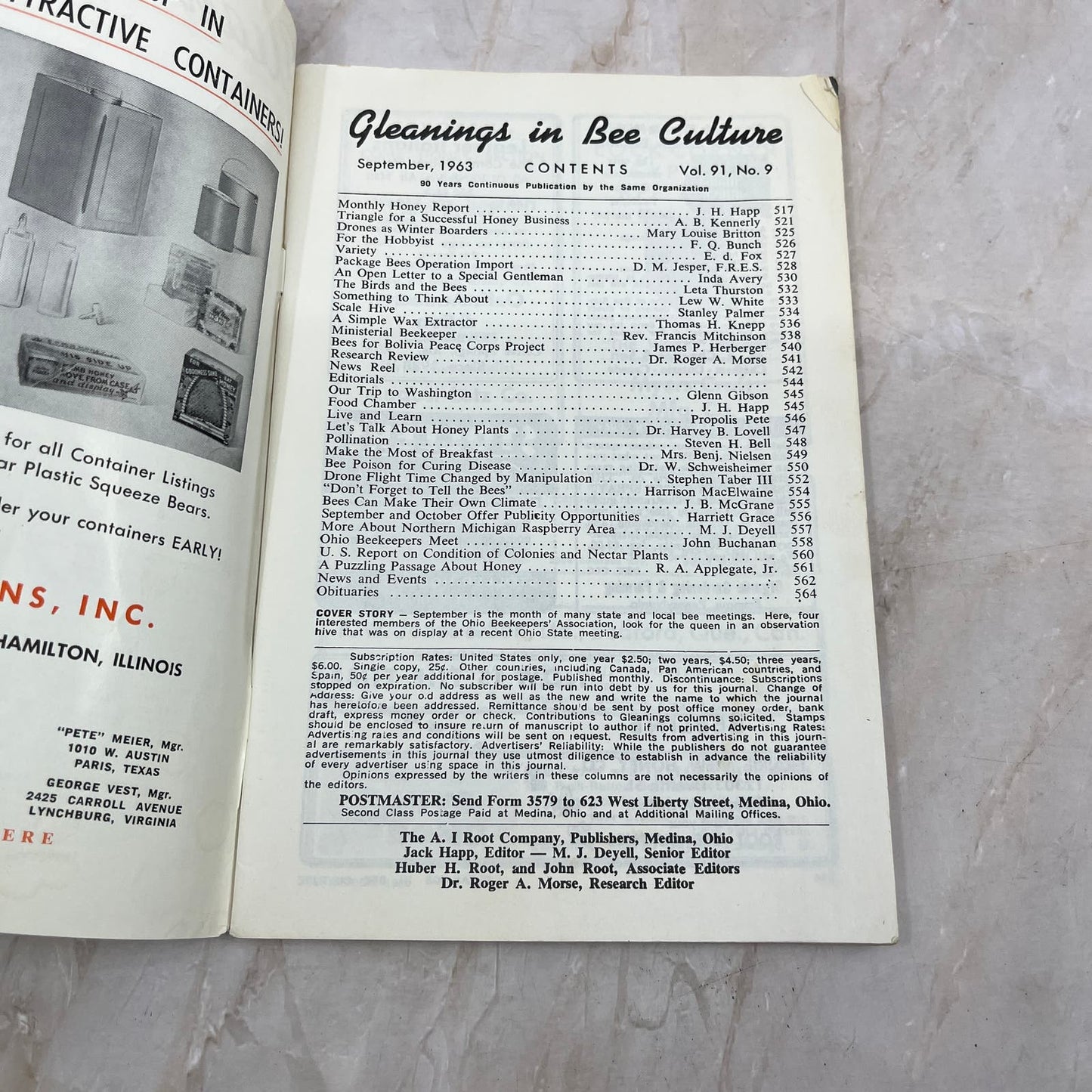 1963 Sept Gleanings in Bee Culture Magazine Bees Beekeeping Honey TD7