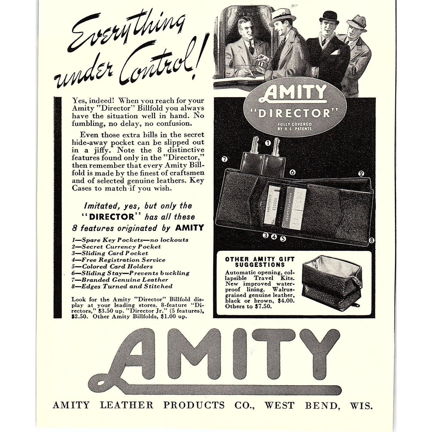 Amity Leather Products Co West Bend Wisconsin 1940 Ad AF8-3