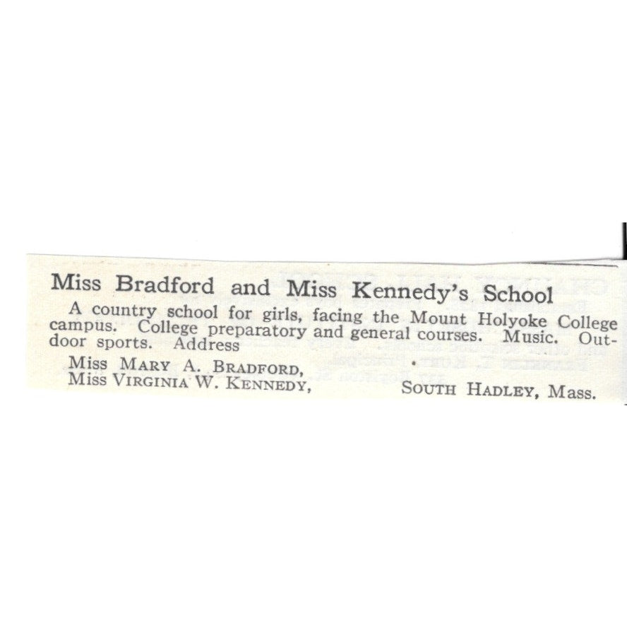 Miss Bradford and Miss Kennedy's School South Hadley MA Bradford c1920 Ad AG4-S9