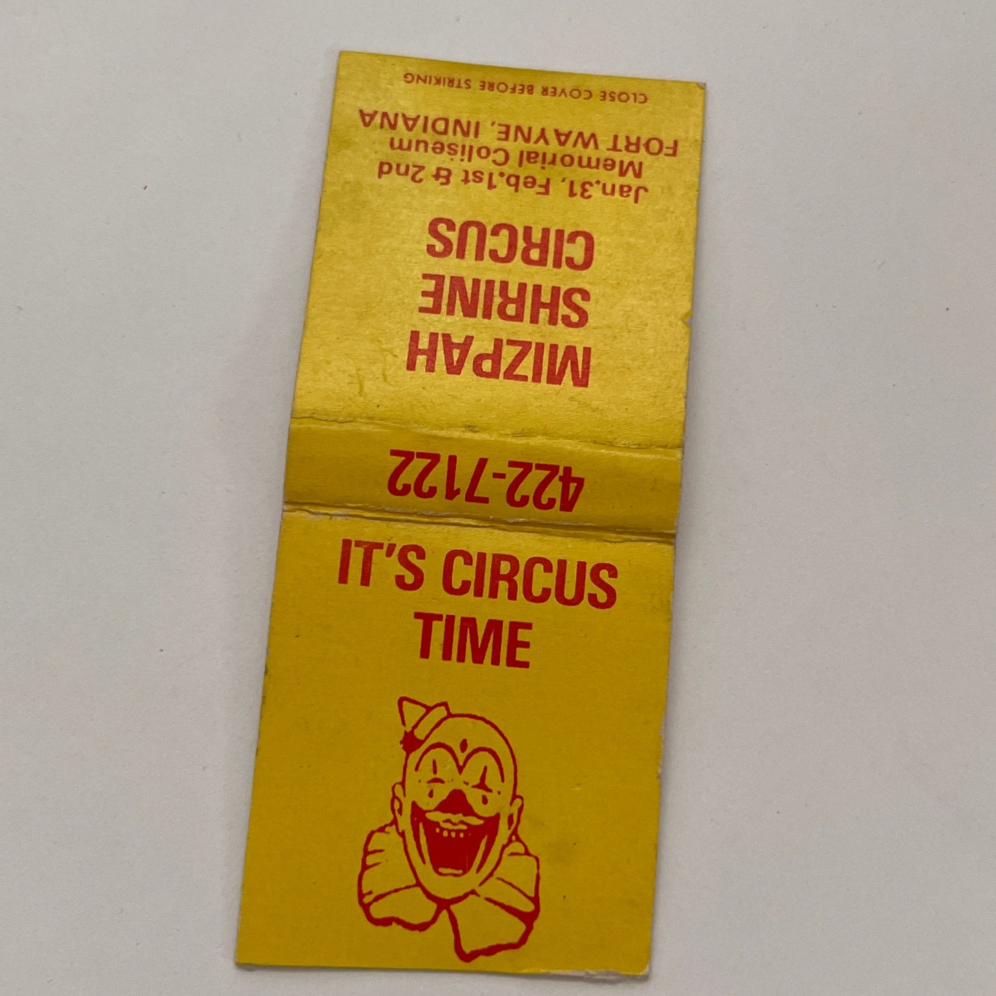 Mizpah Shrine Circus Fort Wayne IN Vintage Matchbook TB6-MB2-15
