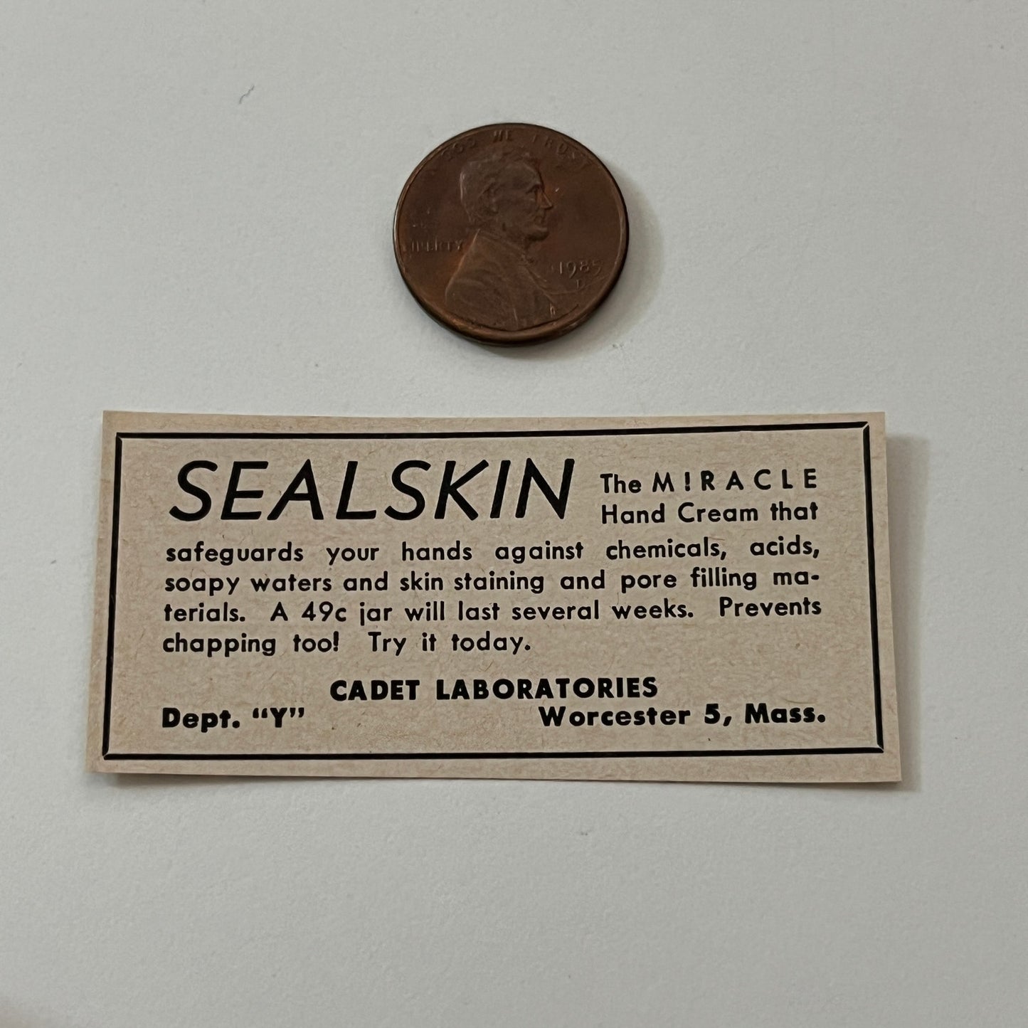 Cadet Laboratories Sealskin Worcester MA 1952 Yankee Magazine Ad SAG5-S3