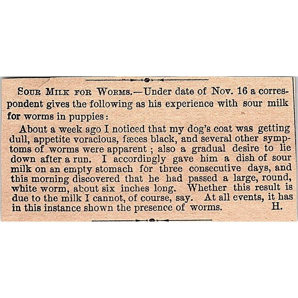 Sour Milk for Worms in Dogs 1878 Article AG2-M8
