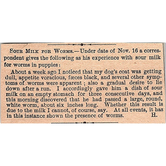 Sour Milk for Worms in Dogs 1878 Article AG2-M8