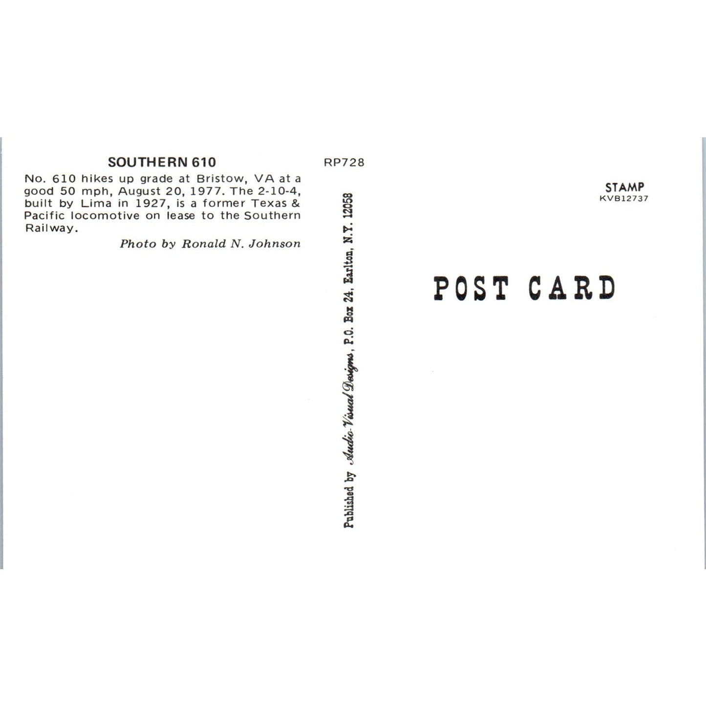 N & W Steam Powered Locomotive No.600, 1203, 2123 Vintage Postcard PC17