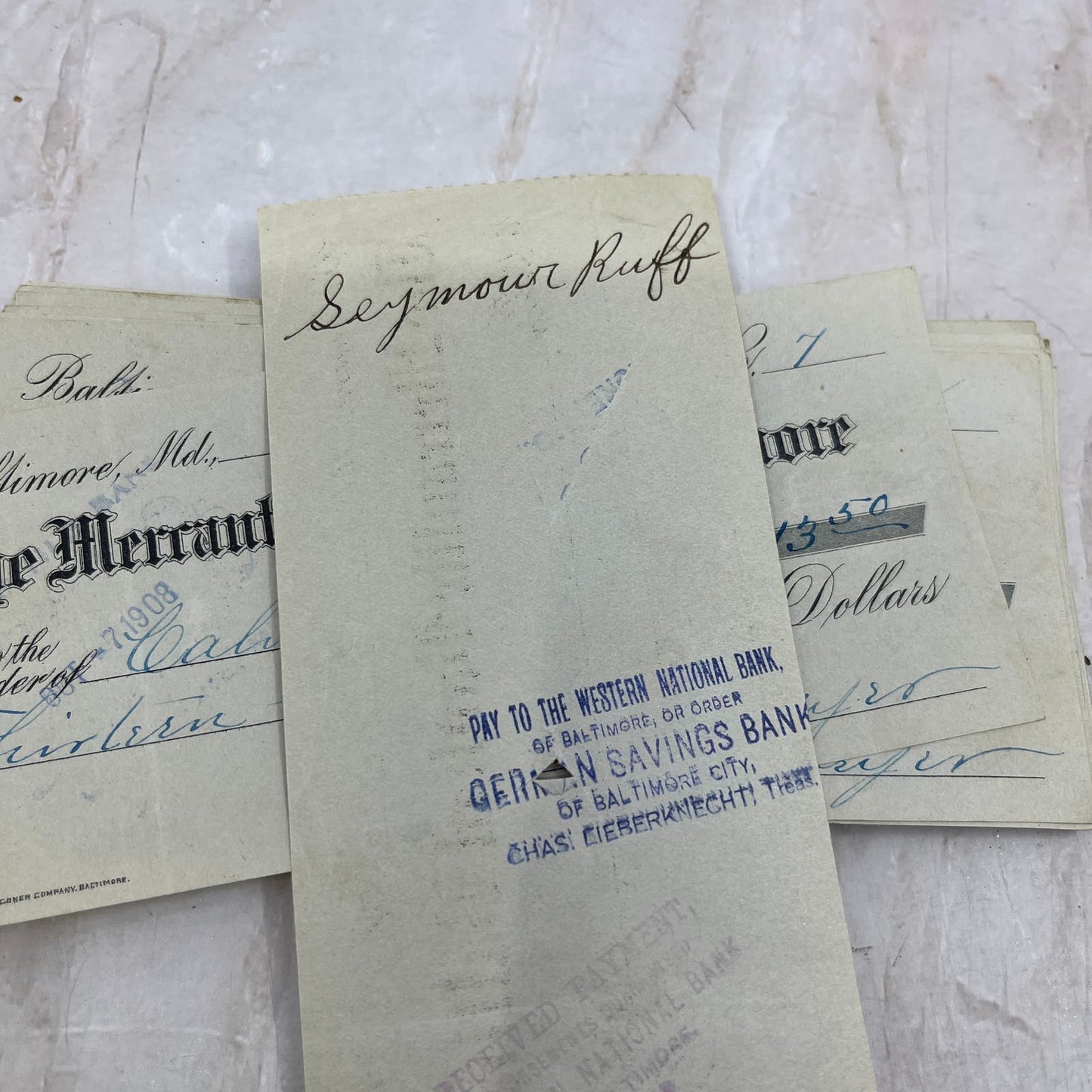 1908-09 Huge Stack of Bank Checks Mercantile Bank of Baltimore TF5