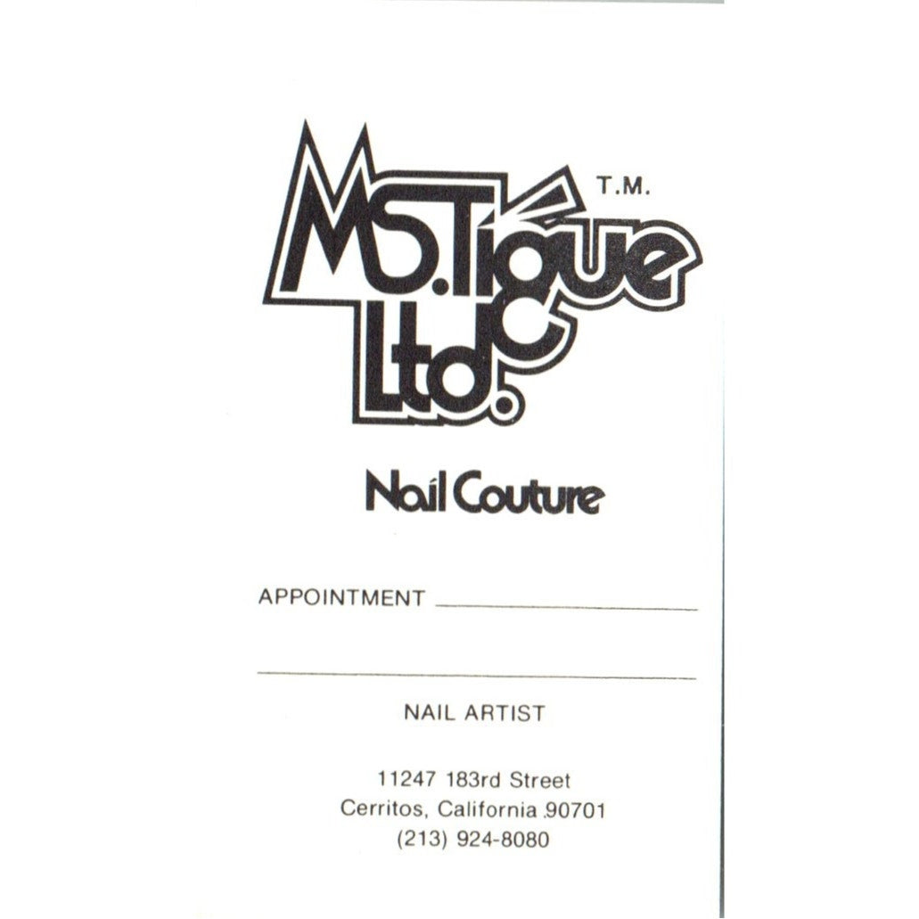 Ms.Tiq Ltd. Nail Couture Cerritos CA Vintage Business Card SD8-B10