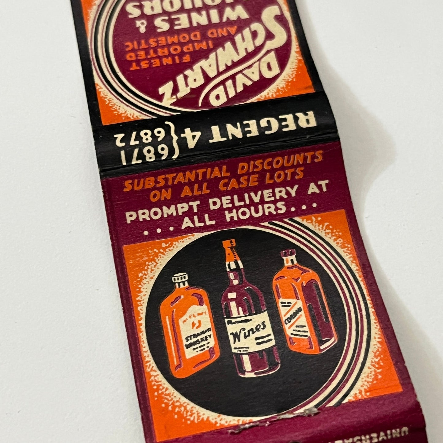 David Schwartz Wines & Liquors 841 Lexington Vintage Matchbook Cover TB6-MB1-12