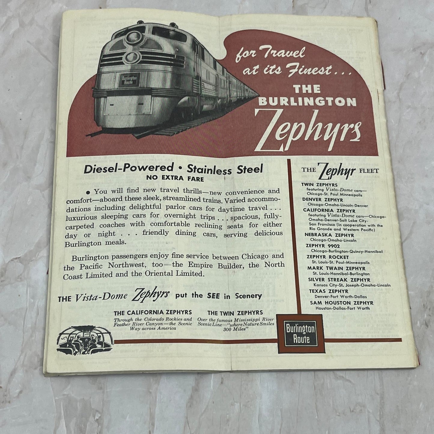 1951 Burlington Route Railroad Zephyr Passenger Train Schedules Timetable TJ4-P2