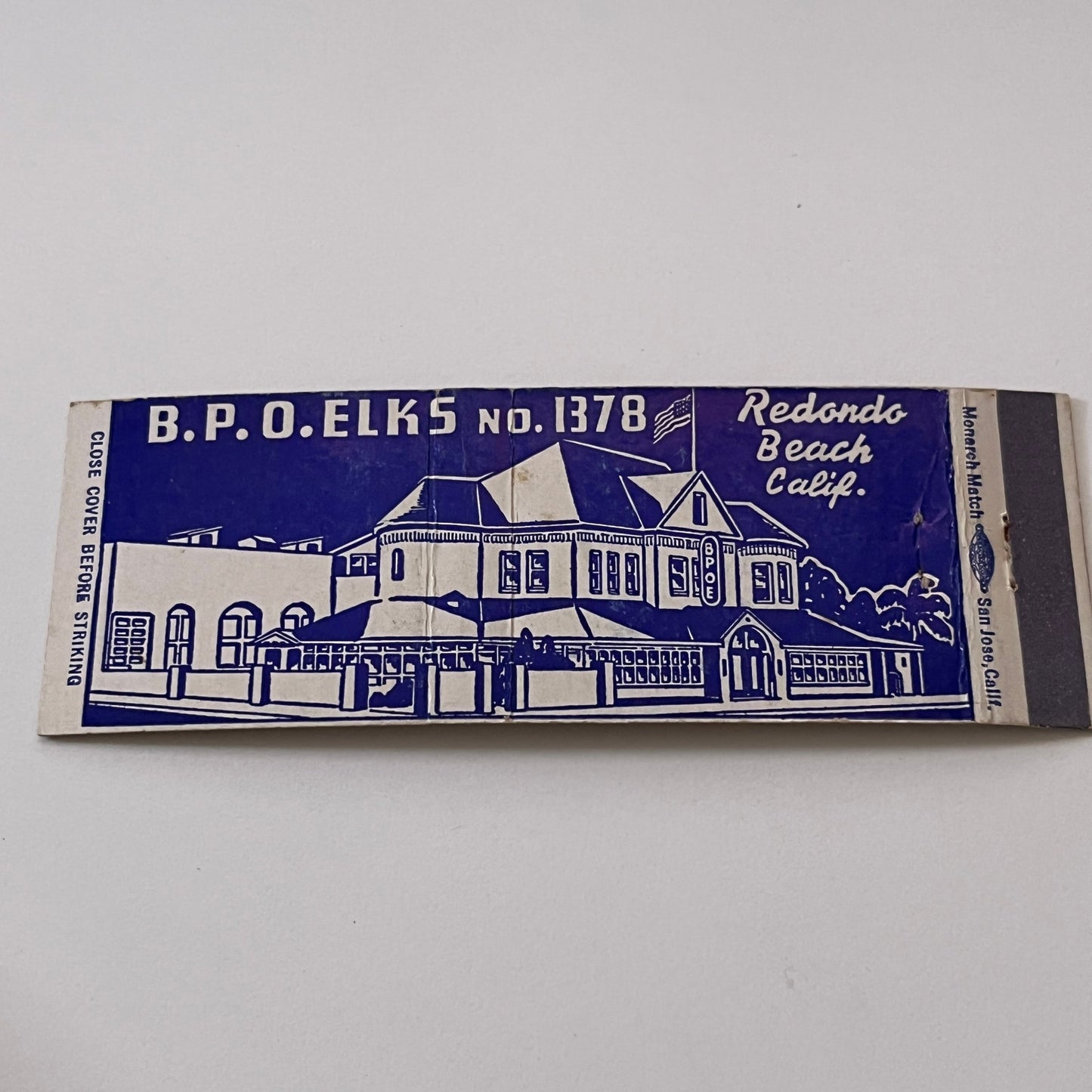 BPO Elks No. 1378 Redondo Beach CA Vintage Matchbook Cover TB6-MB2-1