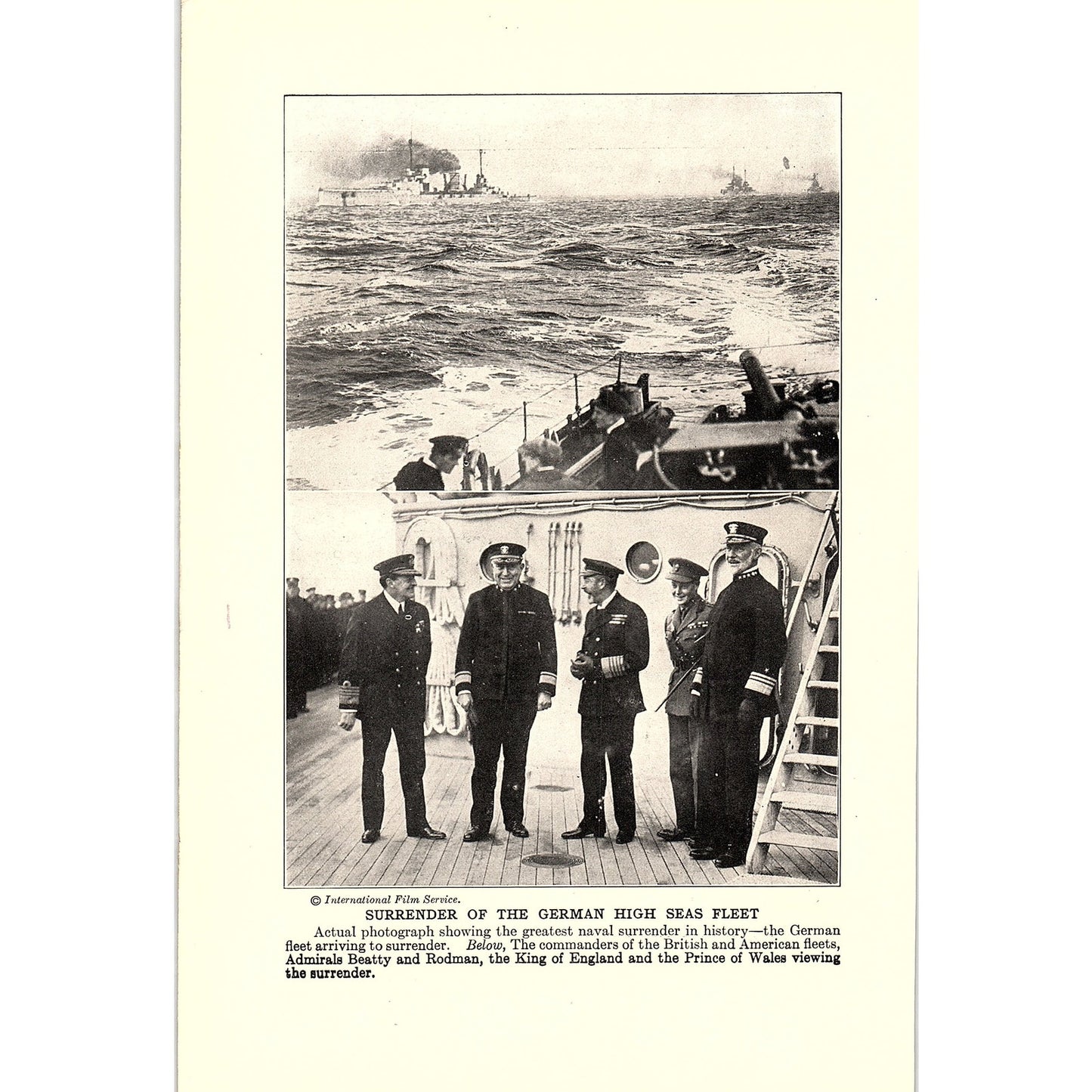 Belgian Sovereigns Re-enter Bruges, German Naval Surrender 1919 WWI Print AF9-18
