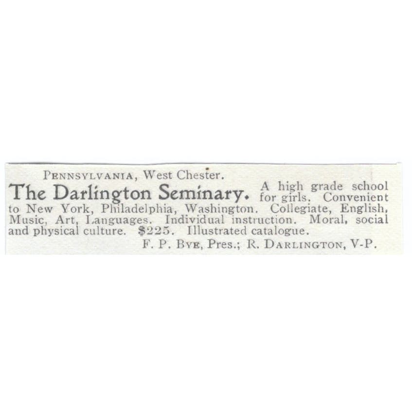 The Darlington Seminary F.P. Bye c1905 Original Magazine Advertisement AE7-SA1