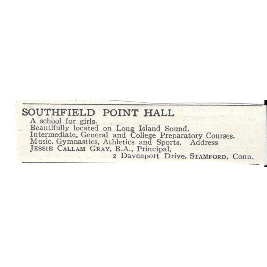 Southfield Point Hall Stamford CT Jessie Callam Gray c1920 Harper’s Ad AG4-S1