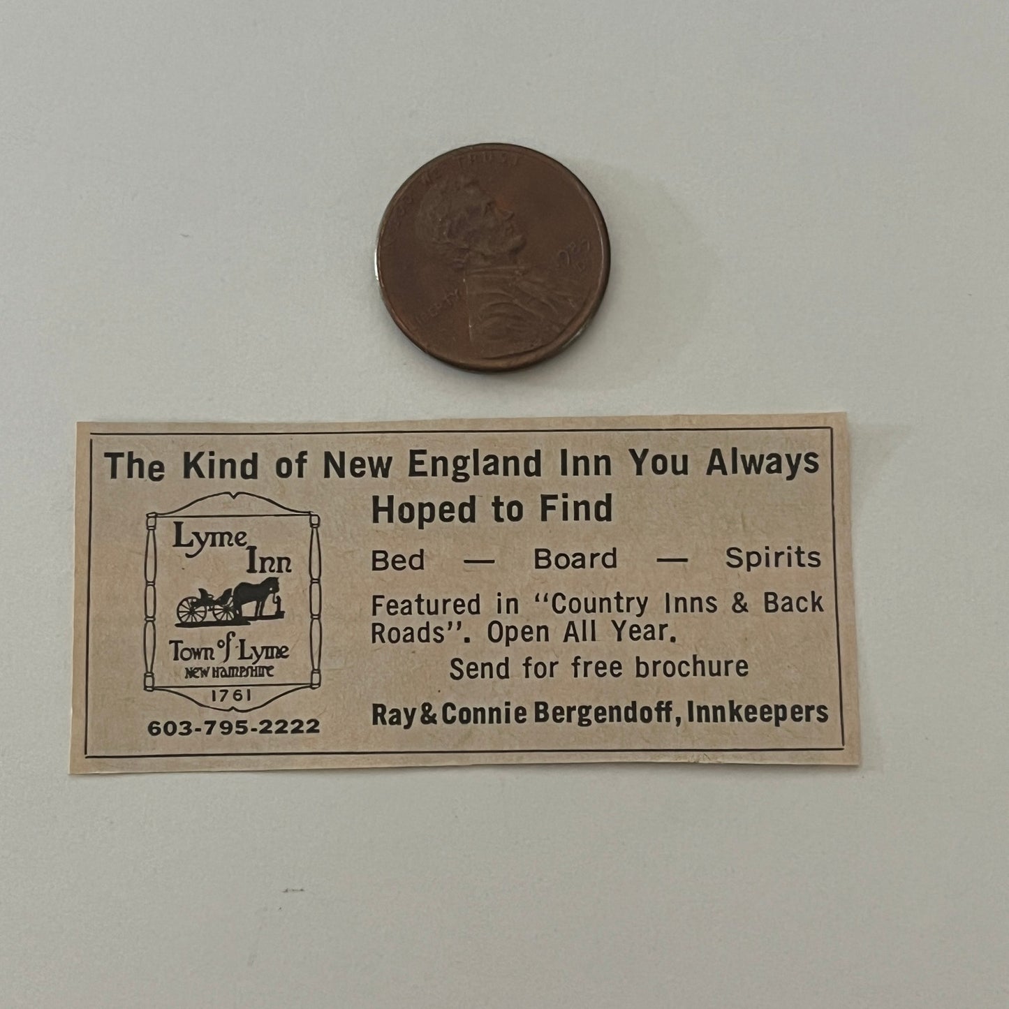 Lyme Inn Ray & Connie Bergendoff, Innkeepers Lyme NH 1971 Magazine Ad SAG4-S17