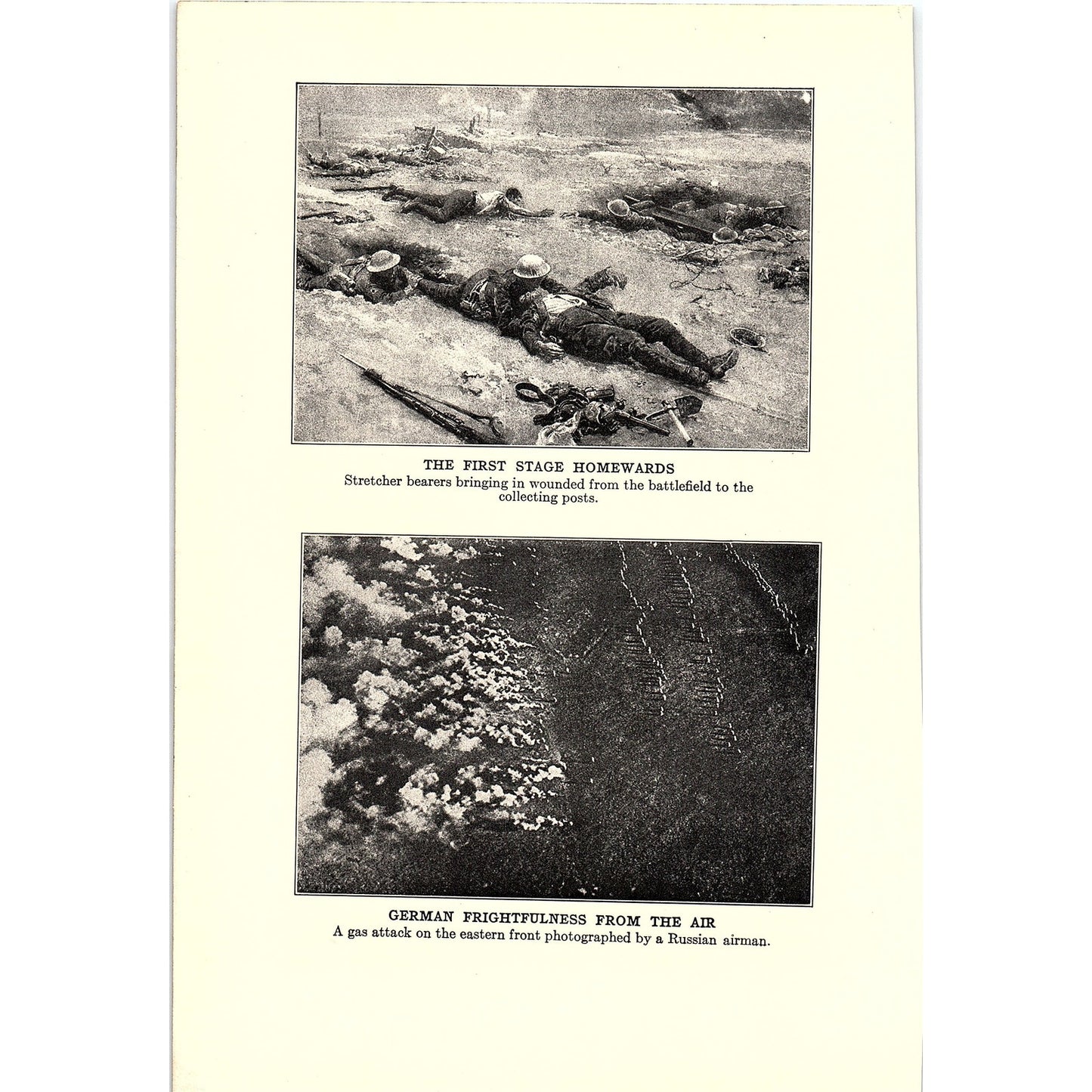 Kaiser's Withered Arm, Stretcher Bearers, Gas Attack 1919 WWI Print AF9-17