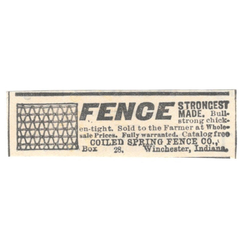 Coiled Spring Fence Co Winchester Indiana 1905 Magazine Ad AF1-NES2