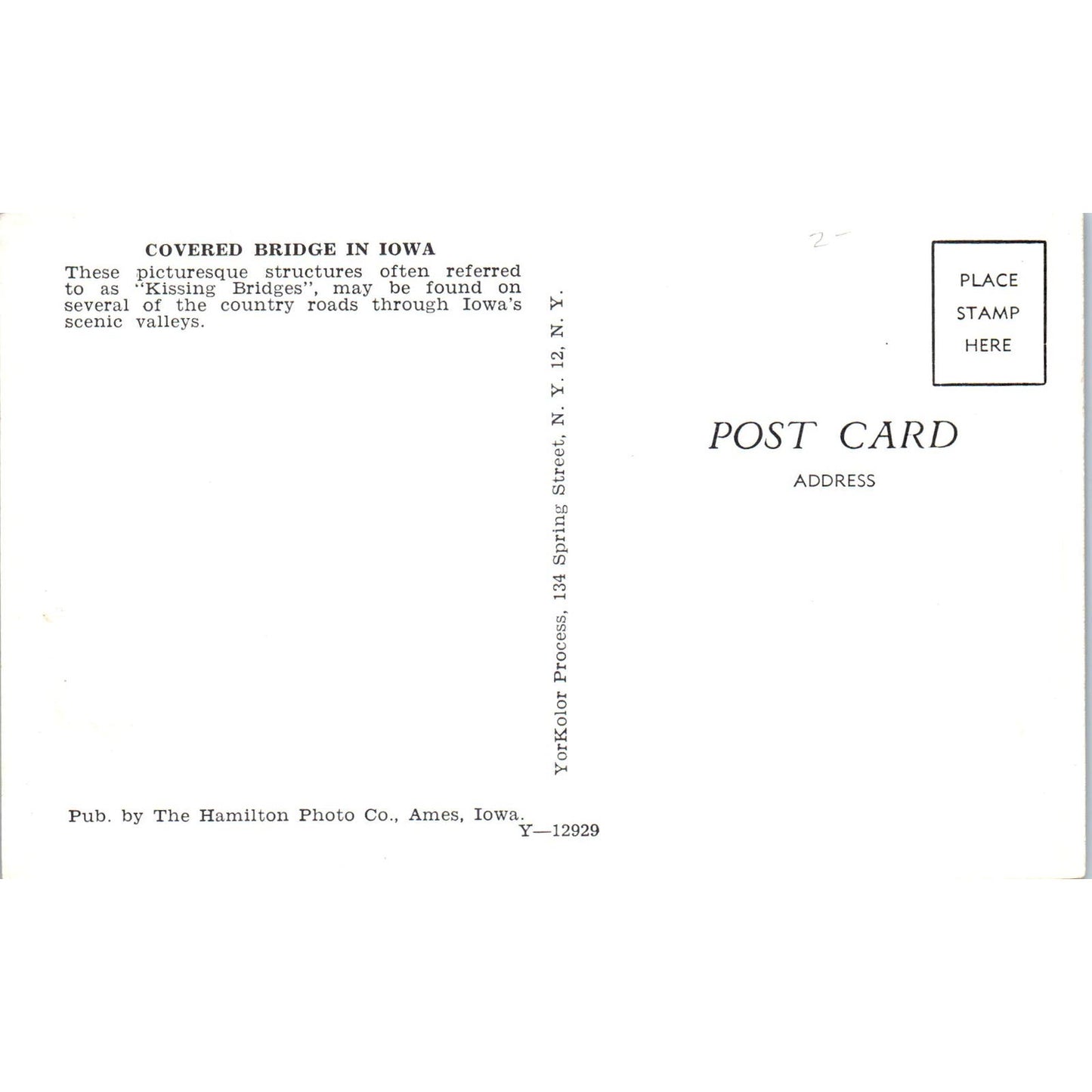 Iowa Valley Country Road Kissing Bridge Covered Bridge Postcard PC7