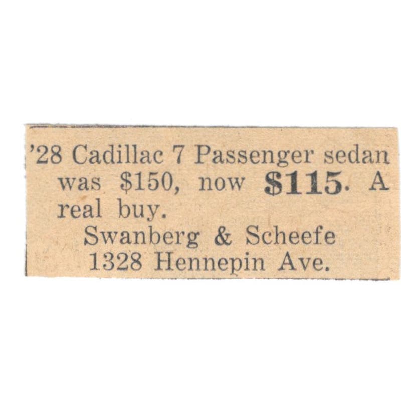 Swanberg & Scheefe Auto Sales Hennepin 1935 Minneapolis Journal Ad AE7-H3