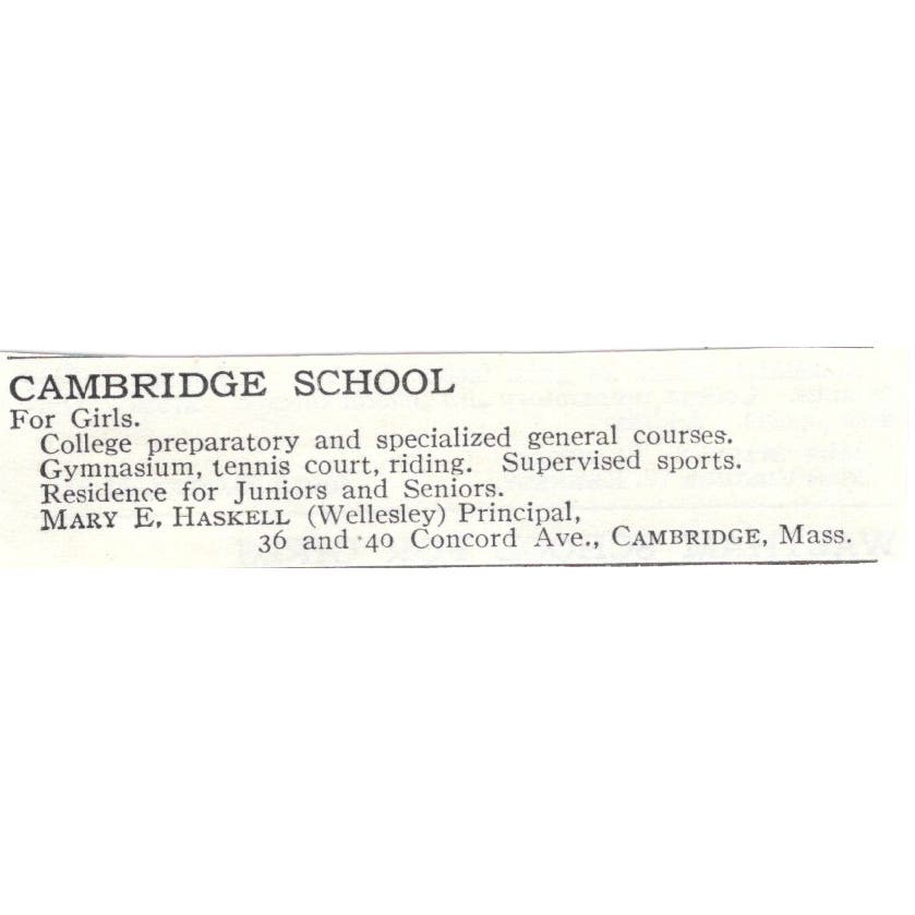 Cambridge School for Girls Mary E. Haskell MA c1918 Advertisement AE5-SA8
