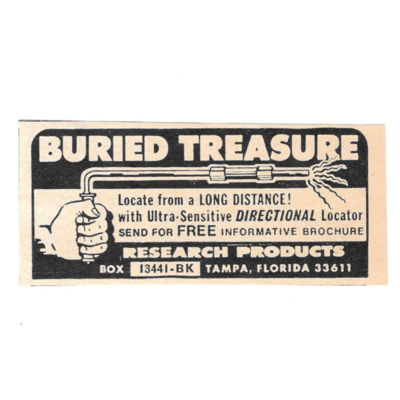 Buried Treasure Divining Rods Research Products Tampa FL 1977 Ad AF6-S1