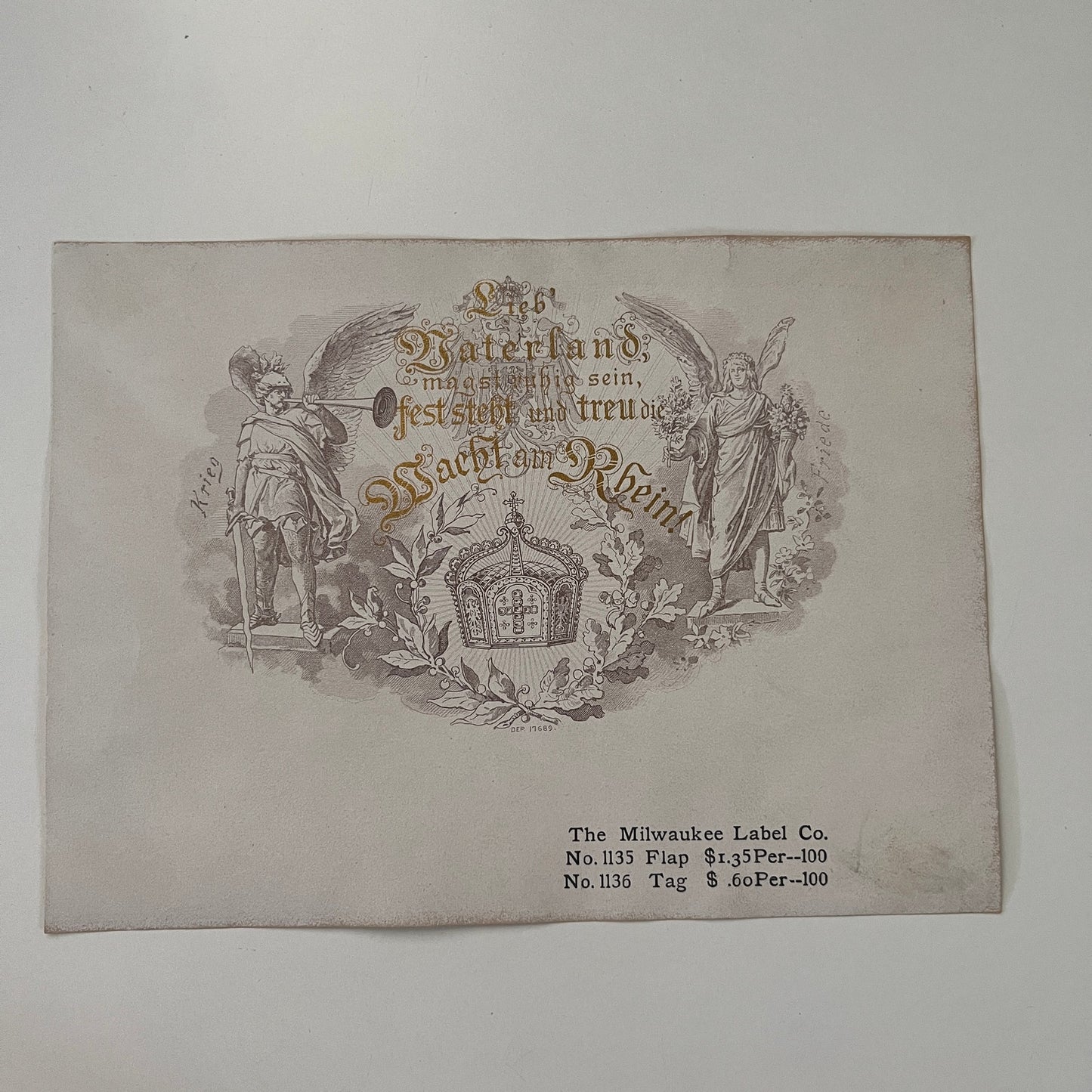 Lieb' Vaterland Wacht Am Rhein Vintage Cigar Label J17