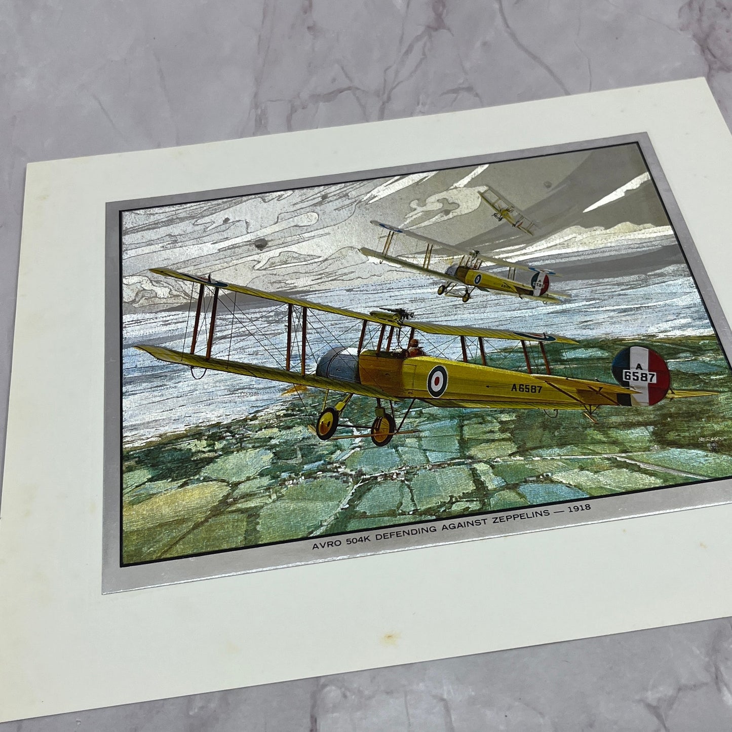 Avro 504K Defending Against Zeppelins 1918 Vintage Chromatic Foil Etch 8x10" V18