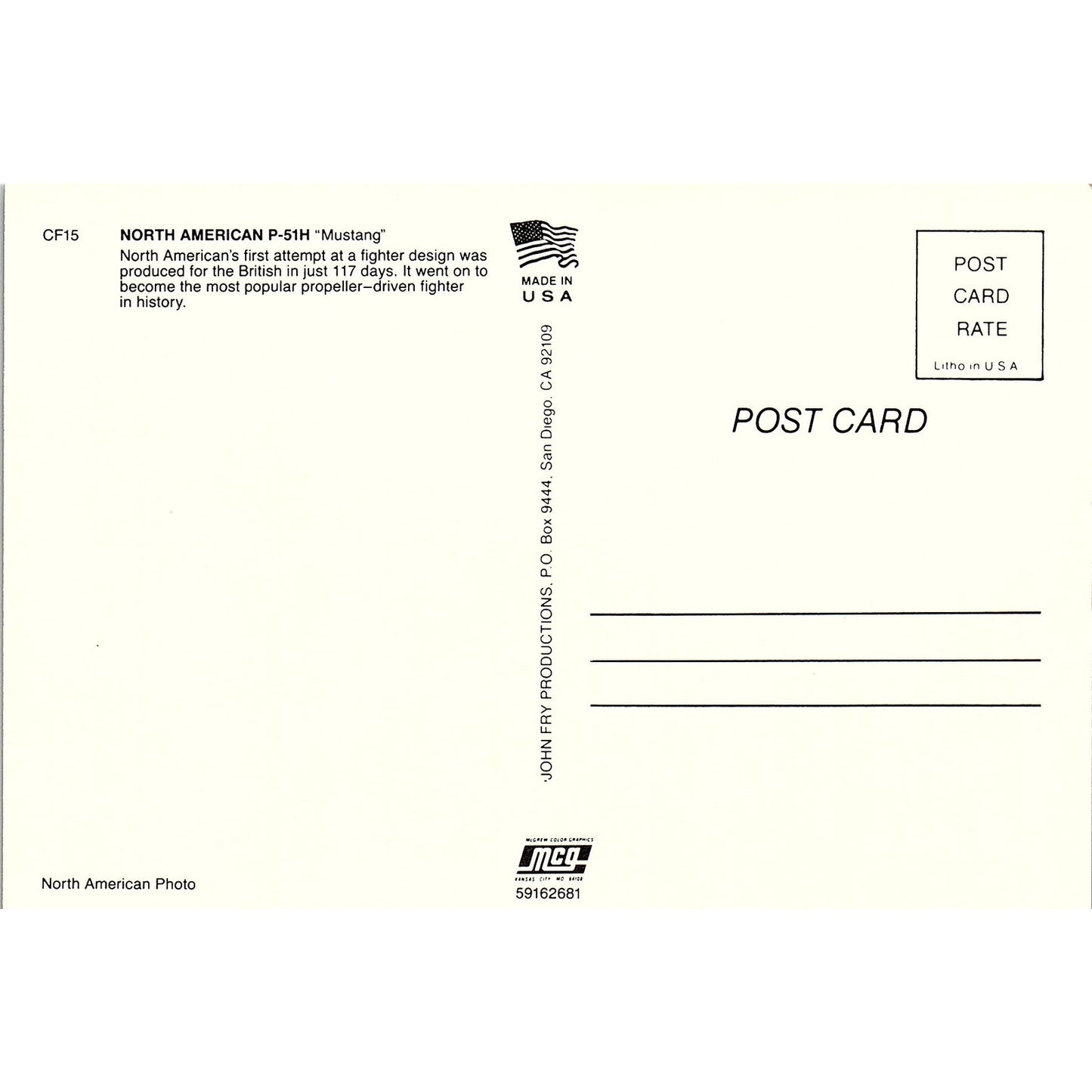 North American P-51H Mustang Jet Fighter Vintage Postcard AF9-H2