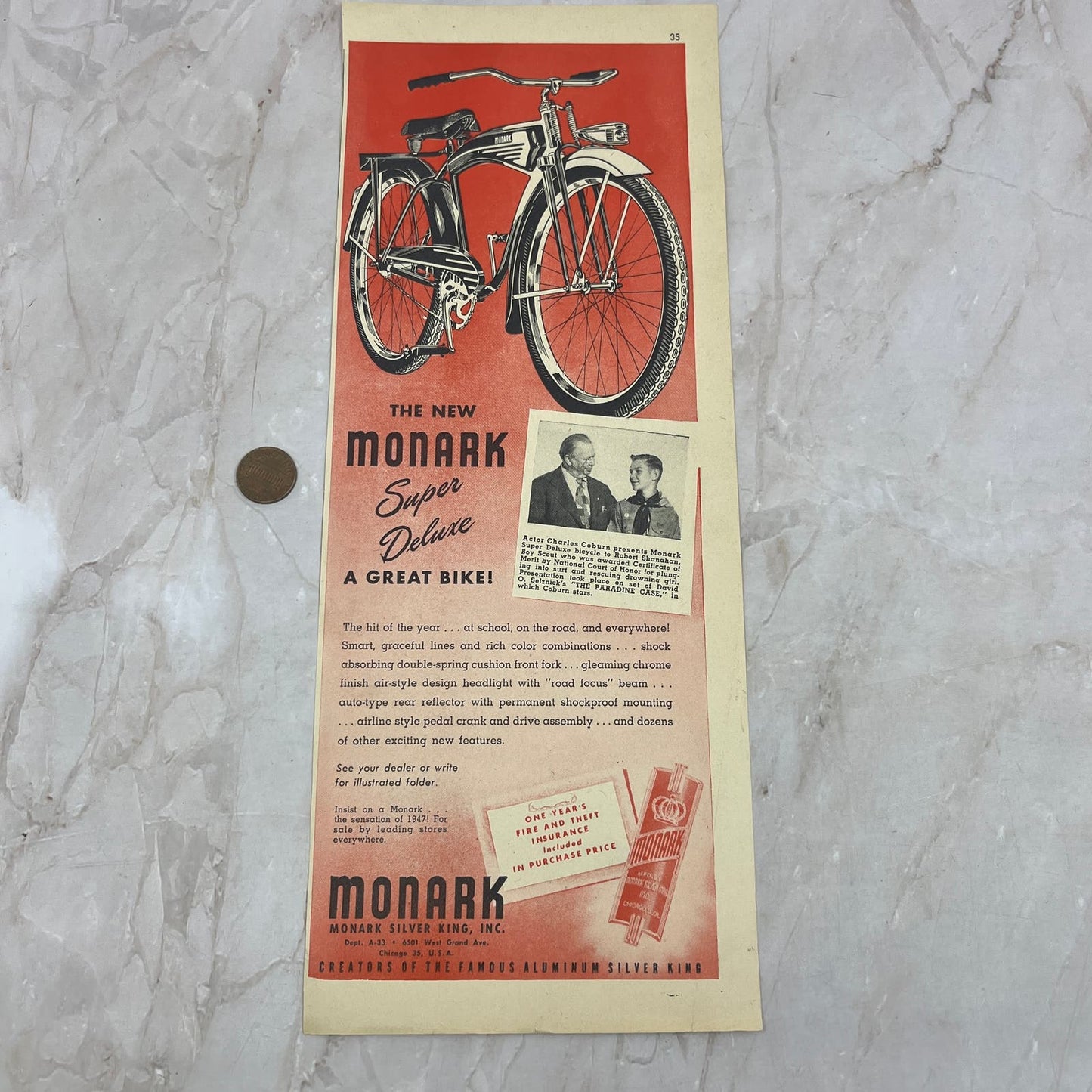 Monark Super Deluxe Bicycle Charles Coburn 4.5x12 Magazine Advertisement FL6-6
