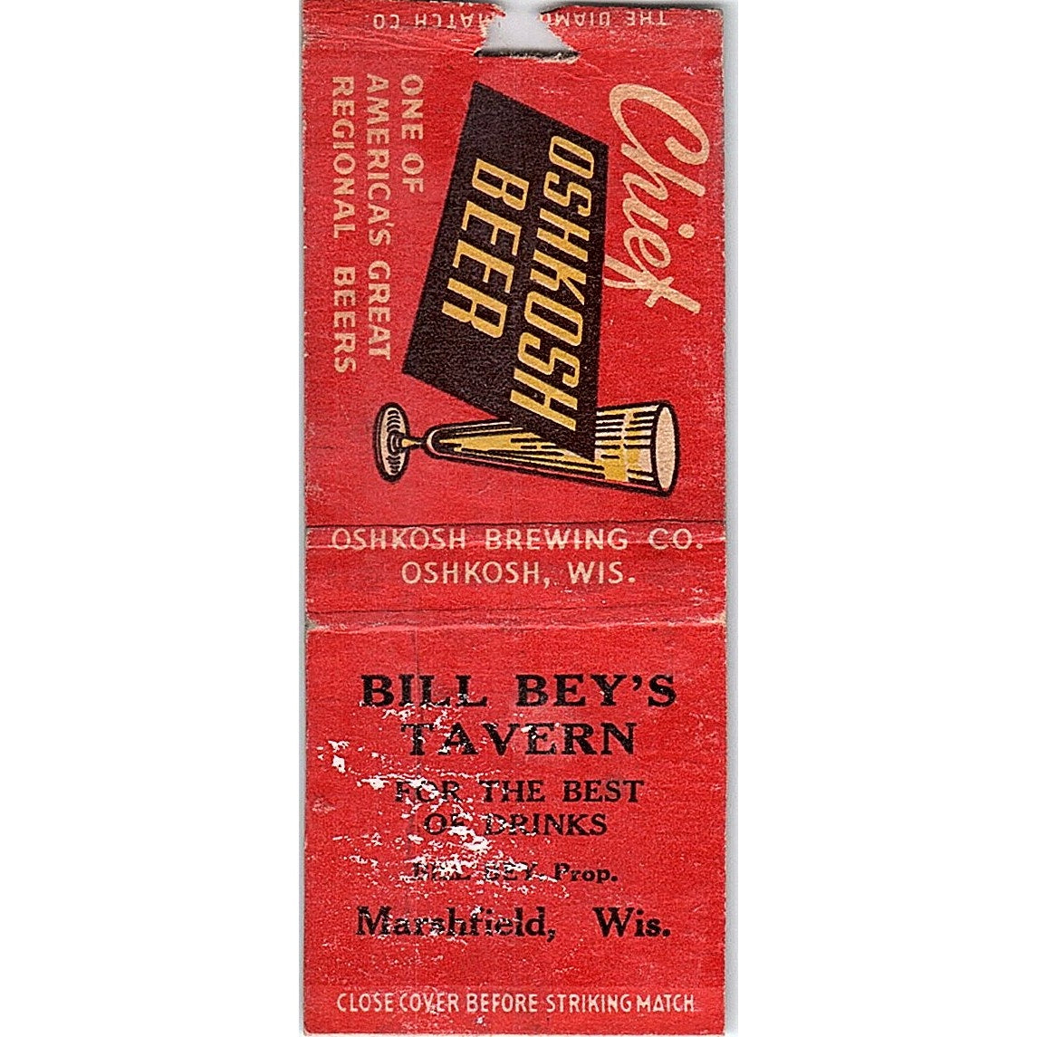 Bill Bey's Tavern Marshfield WI Vintage Matchbook Cover SF3-Y3