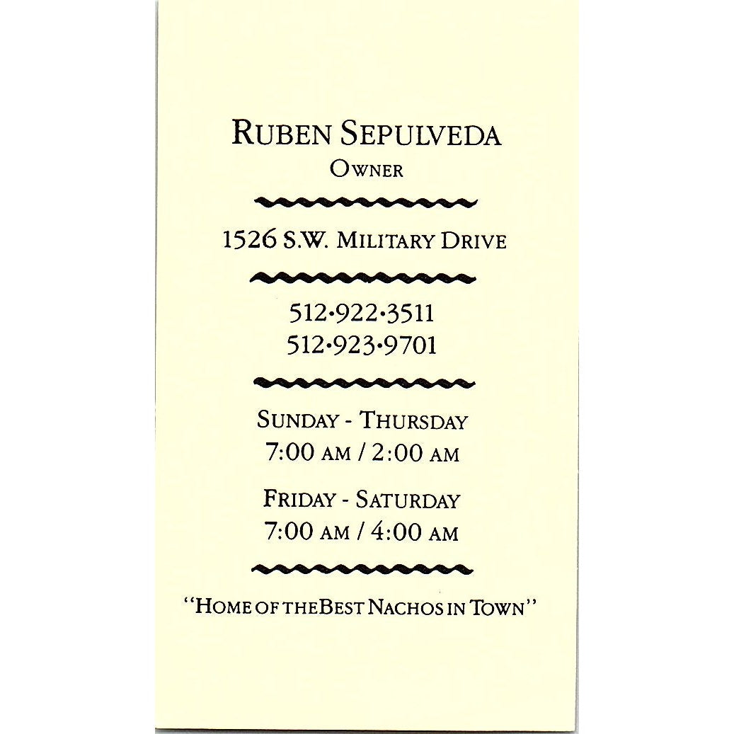 Don Pedro Mexican Restaurant Ruben Sepulveda Austin Vintage Business Card SC9-B1