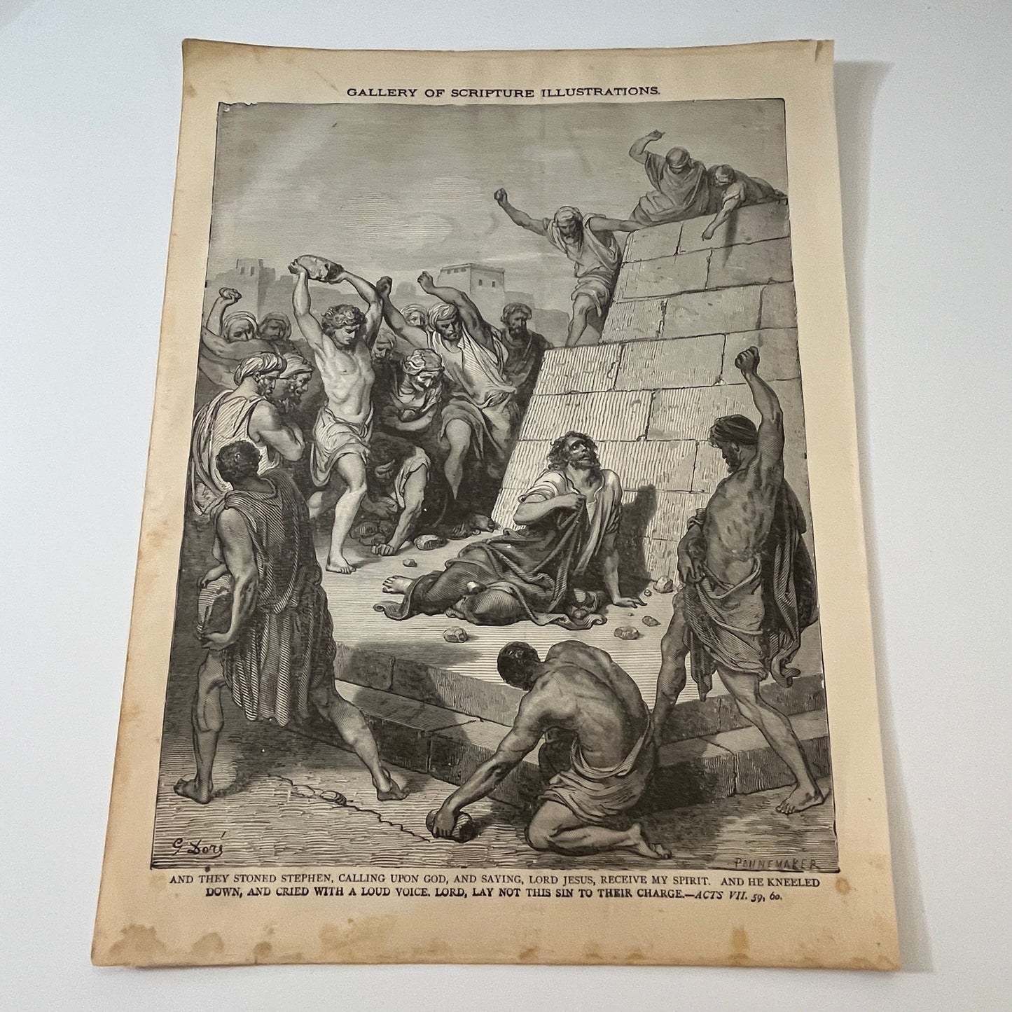 John XIX and Acts VII 59,60 1892 Bible Engraving SV1-6