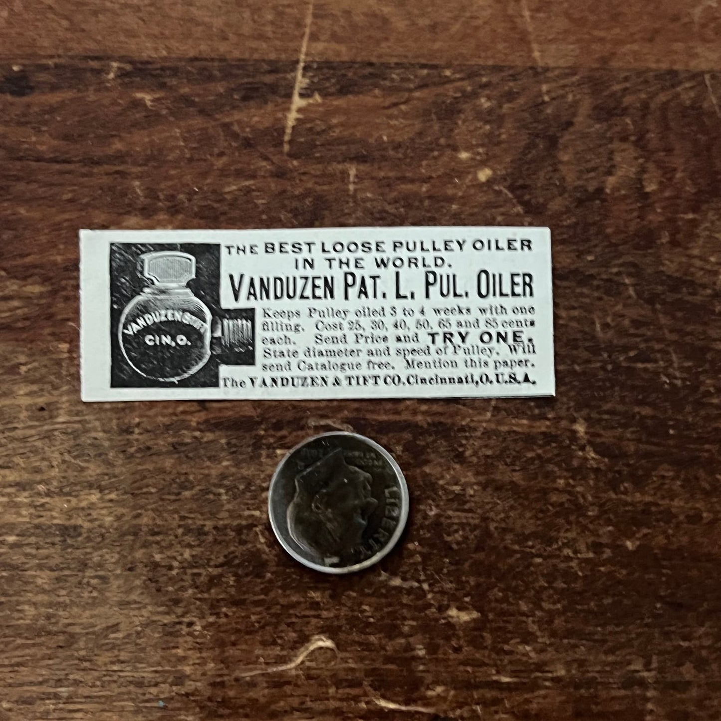 Vanduzen and Tift Co Pulley Oiler Cincinnati Ohio Original Advertisement AD8-P29