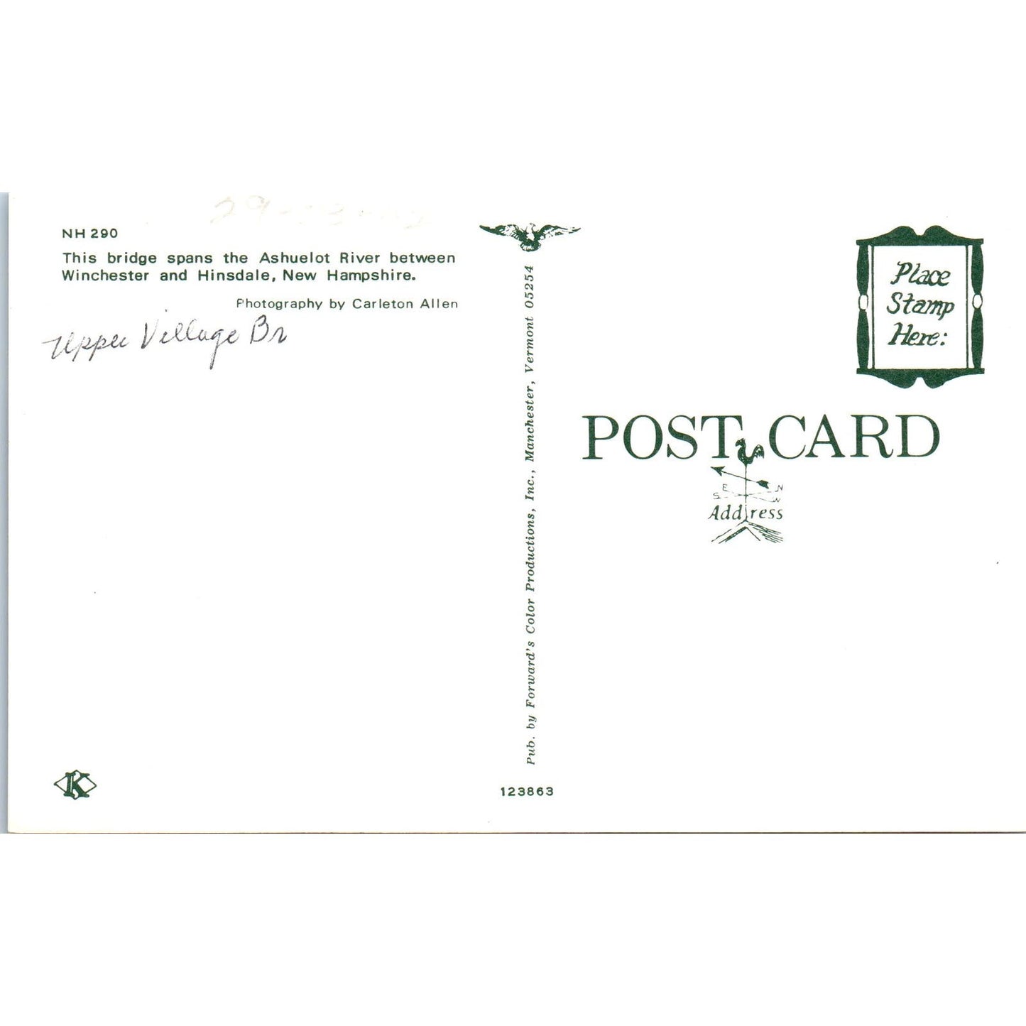 Ashuelot River Bridge Winchester Hinsdale NH Covered Bridge Postcard PC4