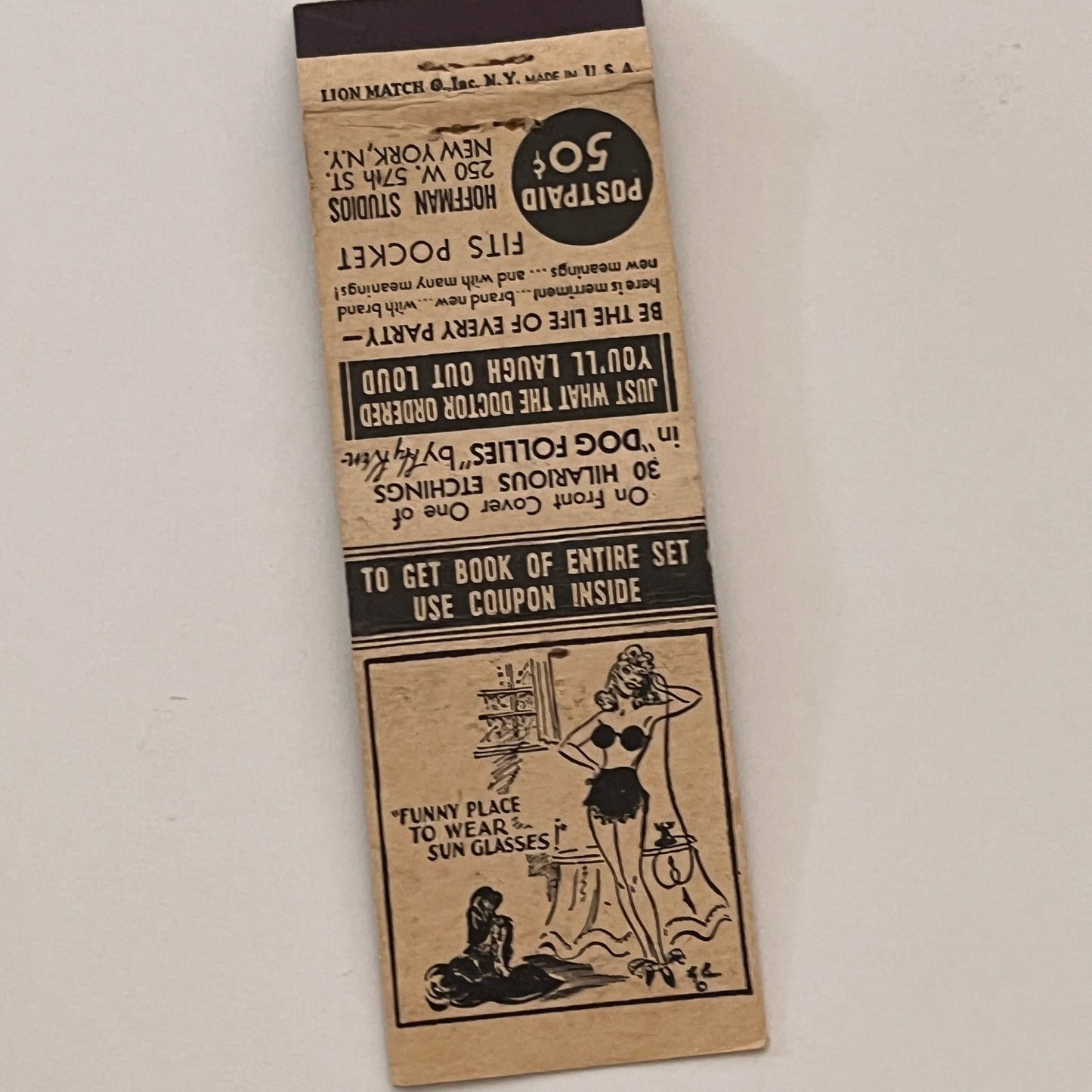 Pretty Girl Cartoon Hoffmann Studios NY Vintage Matchbook Cover TB6-MB2-2