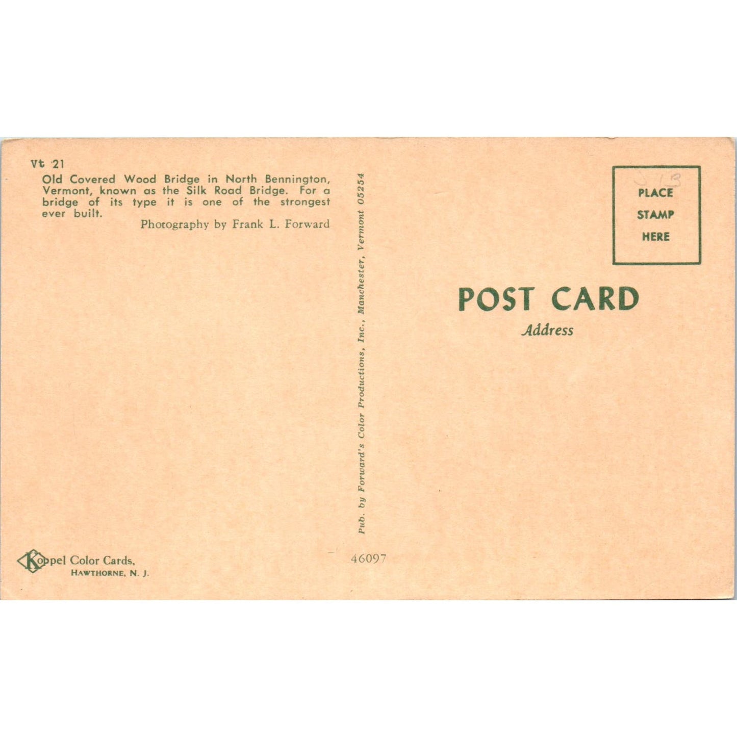 Old Covered Wood Bridge In North Bennington Vermont Vintage Postcard PD2