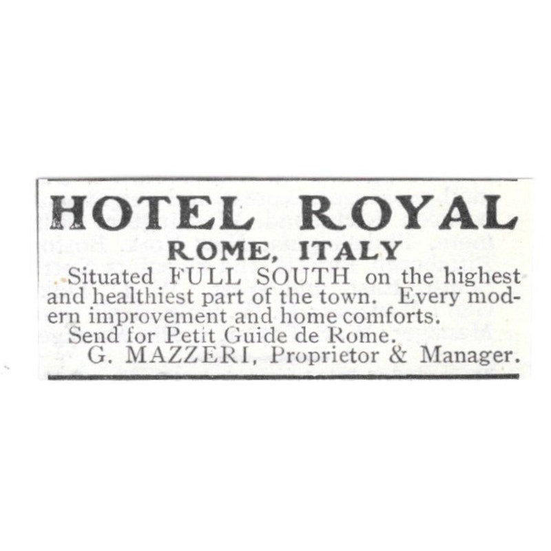 Hotel Royal Rome Italy G. Mazzeri 1903 Ad AG3-S13