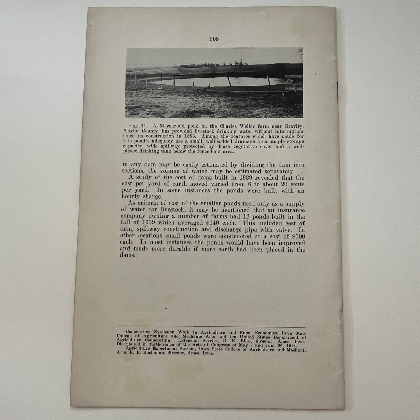 Ponds for Farm Water Supply 1940 Ames Iowa Farm Bulletin Booklet TK2-XB4