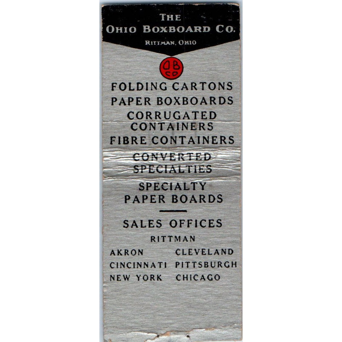 The Ohio Boxboard Co Vintage Matchbook Cover SD4-Y9