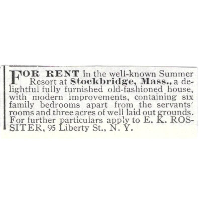 Stockbridge MA Resort E.K. Rossiter c1918 Original Advertisement AE5-SV1