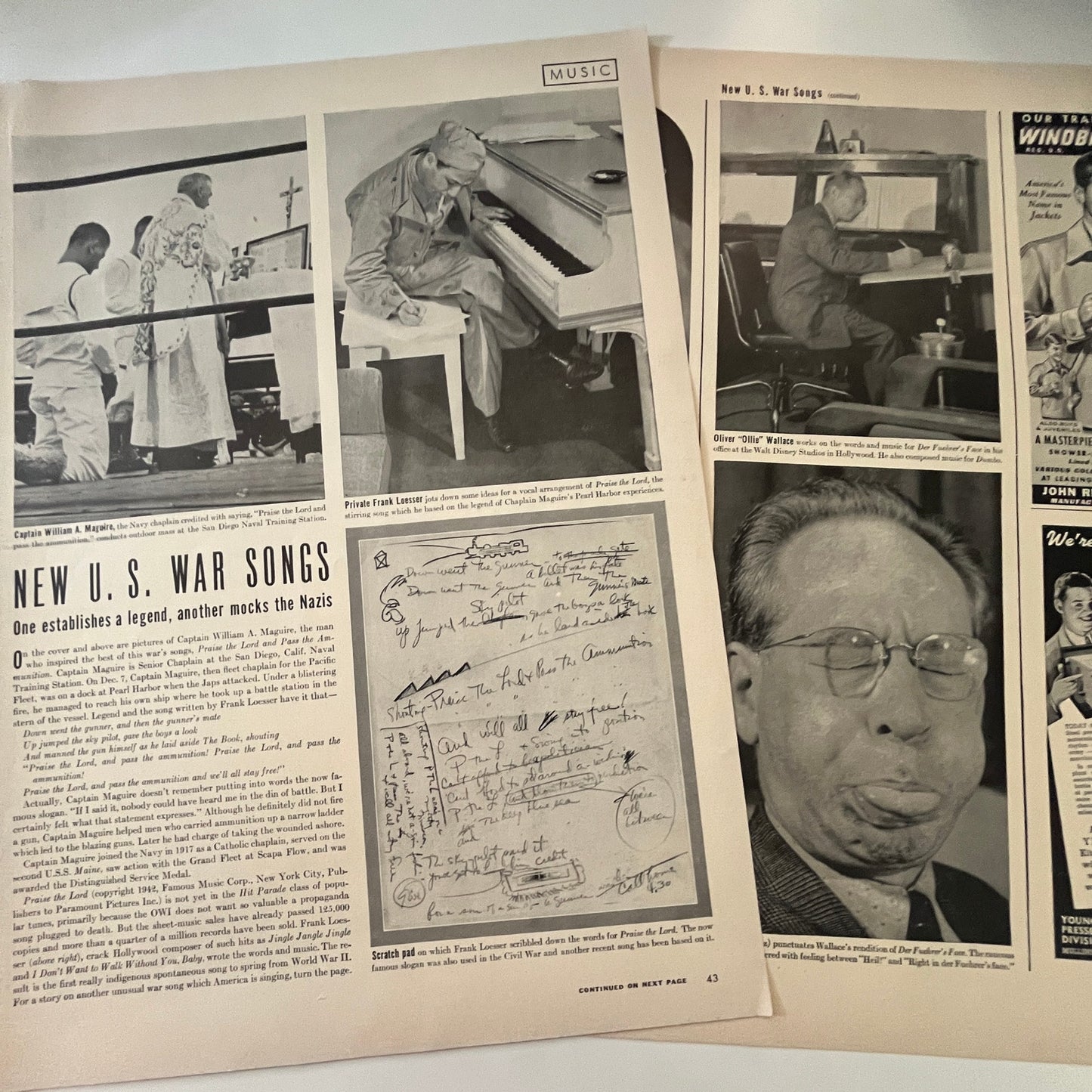 New US War Songs Capt. William A Maguire 2 Pages 1940s WWII Era Article V30-1