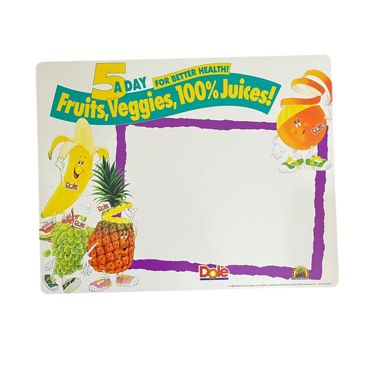 Original 1992 Dole 5 A Day Fruits, Veggies Advertising Store Display Sign 11x14"