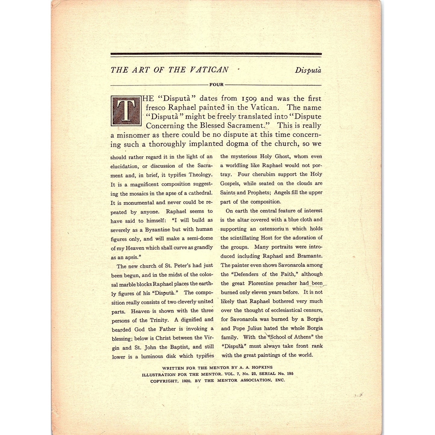 Raphael's Fresco Disputa - The Dispute Vintage Print 7x9.5 V4