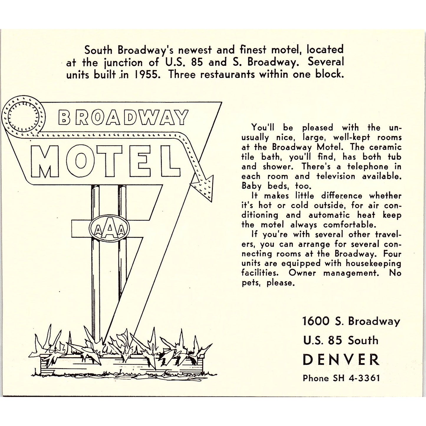 Coral Motel, Broadway Motel Denver CO 1958 Ad AG1-H1