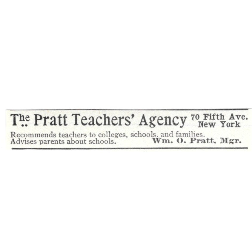 The Pratt Teachers Agency Wm O Pratt 5th Ave NY 1903 Ad AG3-S15