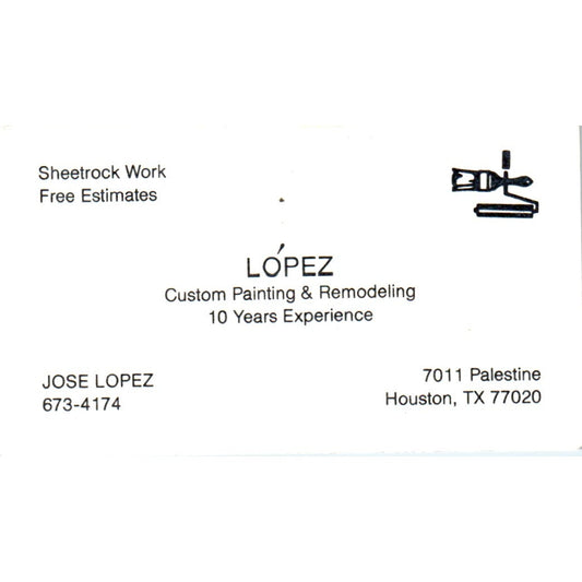 Jose López Painting & Remodeling Houston TX Vintage Business Card SD8-B14